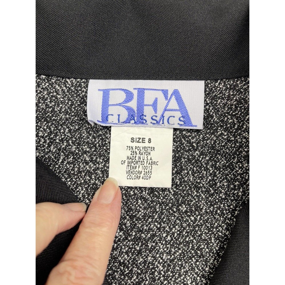 BFA Classics 8 Black White Skirt Suit Knee Length Poly/Rayon Made USA - Picture 6 of 12